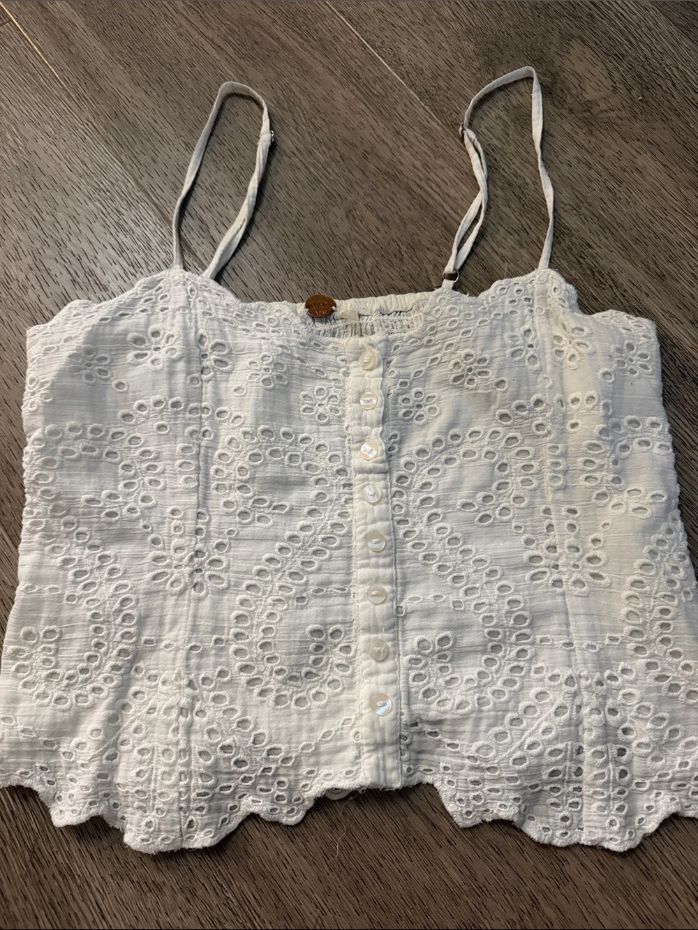 Free People White Eyelet Button-Front Cami
